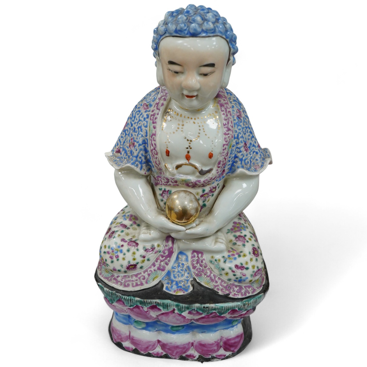 A Chinese famille rose figure of Buddha, Republic period, 30cm